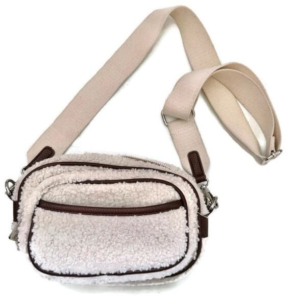 Laundry by Shelli Segal Cream Sherpa Fanny Pack Belt Bag - Picture 1 of 11